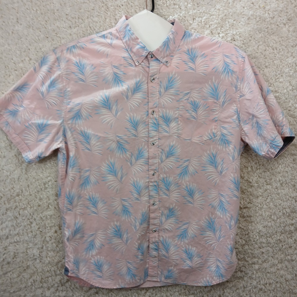 MBX Premium Goods Men Pink Blue Leaf Print  Button Down Shirt‎  long sleeve XXL